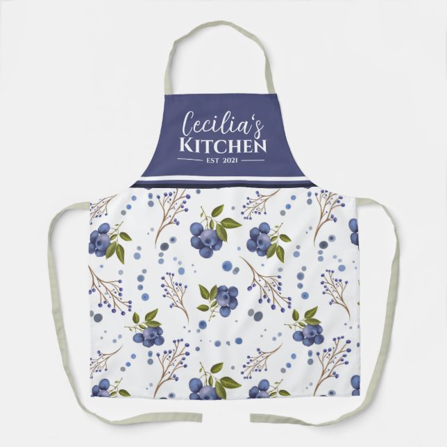 Country Blueberries Personalized Kitchen Apron (Front)
