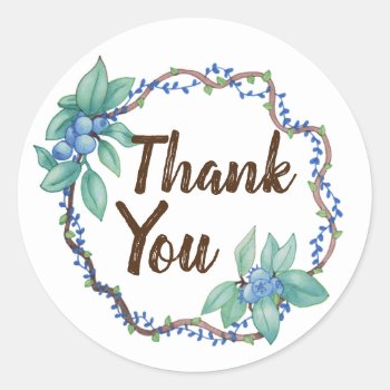 Country Blueberry Wreath Thank You Classic Round Sticker by GrudaHomeDecor at Zazzle