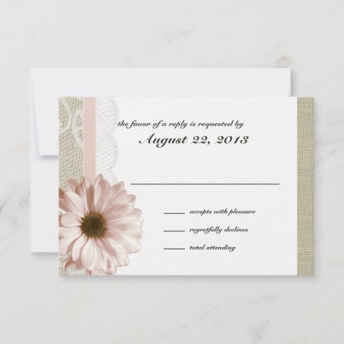 Country Blush Daisy and Lace Burlap Response Invite