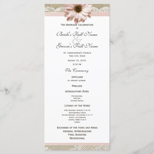 Country Blush Daisy and Lace Wedding Program