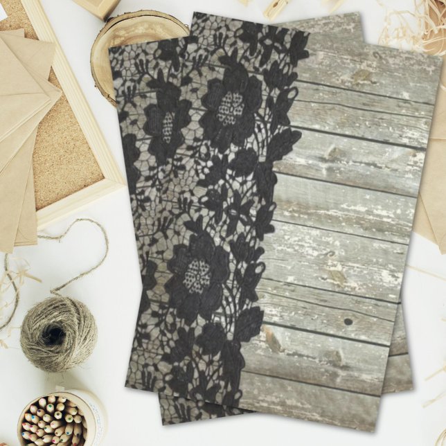 country bohemian Black lace old rustic barn wood Tissue Paper (country bohemian Black lace old rustic barn wood Tissue Paper)