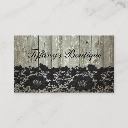 country bohemian Black lace old rustic barnwood Business Card