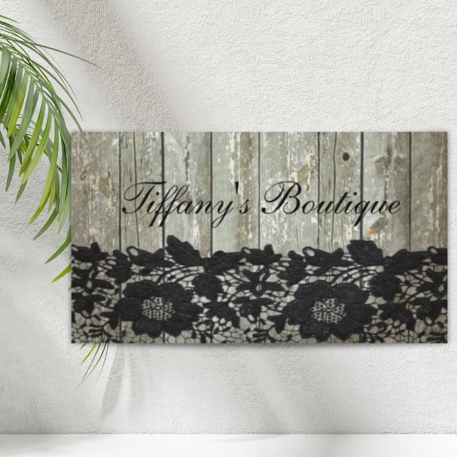 country bohemian Black lace old rustic barnwood Business Card (country bohemian Black lace old rustic barnwood Business Card)