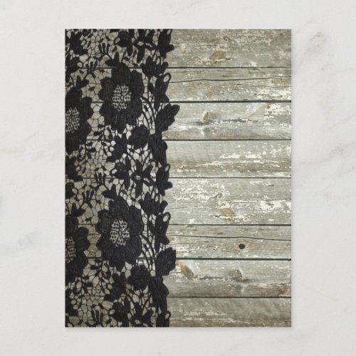 country bohemian Black lace old rustic barnwood Postcard