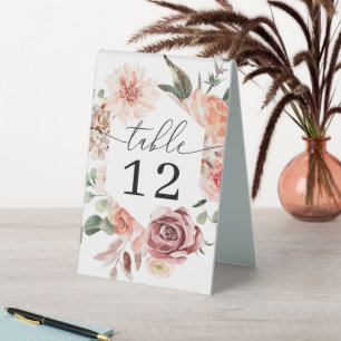 Country Boho Rose Wedding Table Numbers Table Tent