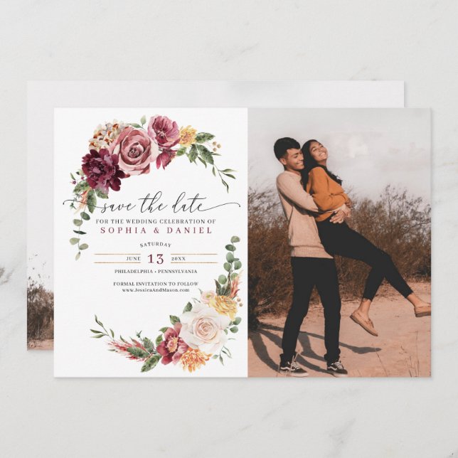 Country Boho Rustic Floral Save The Date Invitation (Front/Back)