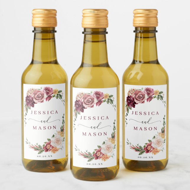 Country Boho Rustic Wedding Favors Mini Wine Label (Bottles)