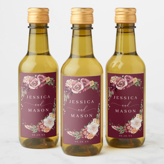 Country Boho Rustic Wedding Favors Mini Wine Label (Bottles)