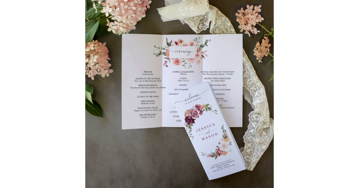 Country Boho Trifold Wedding Program Flyer 