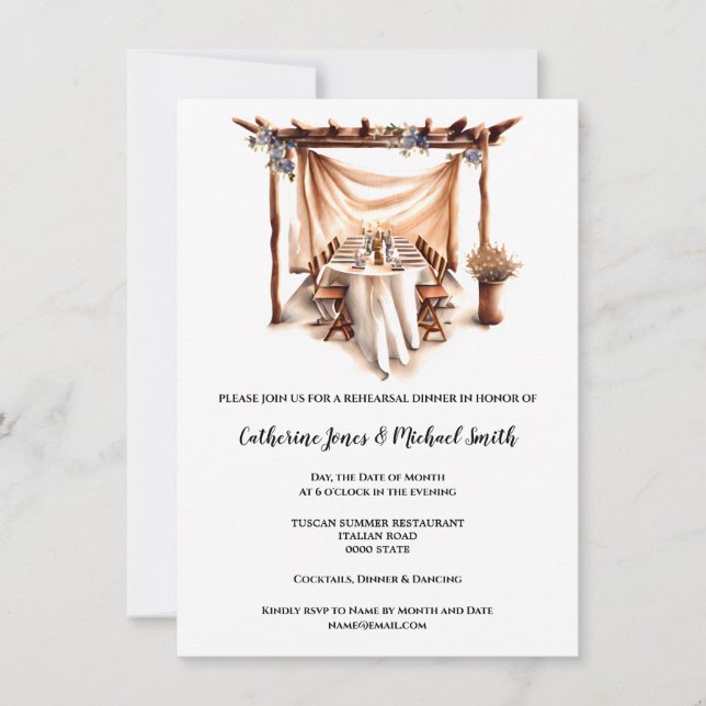 Country boho Tuscan Italian watercolor table arch Invitation (Front)