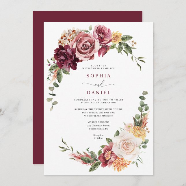 Country Boho Wedding Invitation Card (Front/Back)