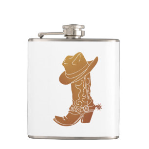 Country Boot and hat silhouette Flask