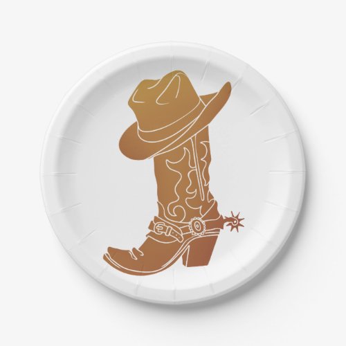 Country Boot and hat silhouette Paper Plates