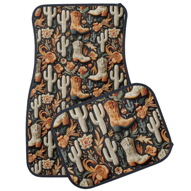 Country Boots And Cactus Car Floor Mat (Set)