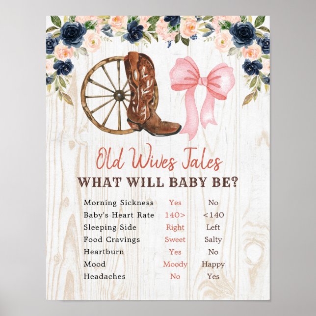 Country Boots Bows Gender Reveal Old Wives Tales Poster (Front)