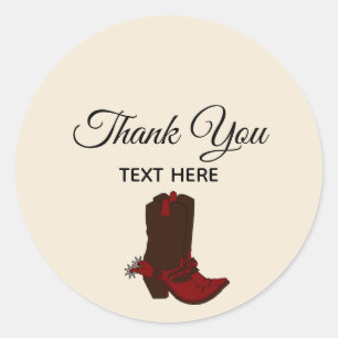 Country Boots & Calligraphy on Beige Thank You Classic Round Sticker