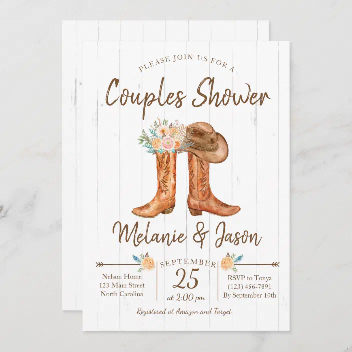 Country Couple Co-Ed Wedding Shower Custom Invitations Wedding Shower Invites Couples Wedding Shower Invites