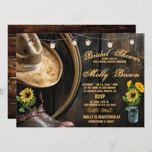 Country Boots Hat  Barn Wood Bridal Shower Card