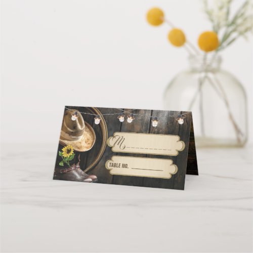 Country Boots Hat  Barn Wood Folded Place Card