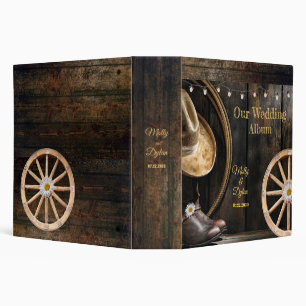 Country Boots Hat, Barn Wood Wedding  3 Ring Binder