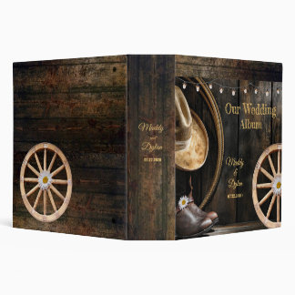 Country Boots Hat, Barn Wood Wedding  3 Ring Binder