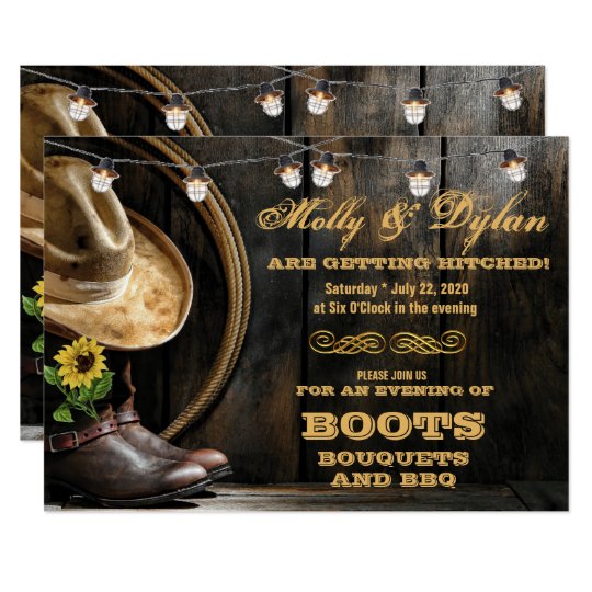 Country Boots Hat Barn Wood Wedding Invitations Country Boots Hat Barn Wood Wedding Invitations