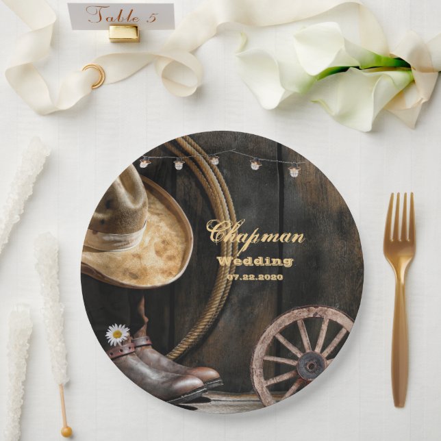 Country Boots Hat, Barn Wood Wedding  Paper Plates (Wedding)