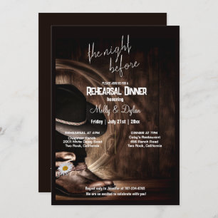 Country Boots, Hat & Barnwood Rehearsal Dinner Invitation