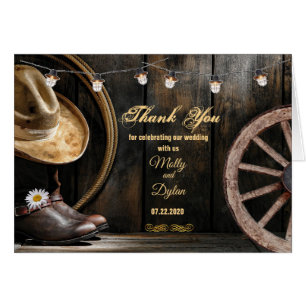 Country Boots Hat & Barnwood Wedding Thank U Cards