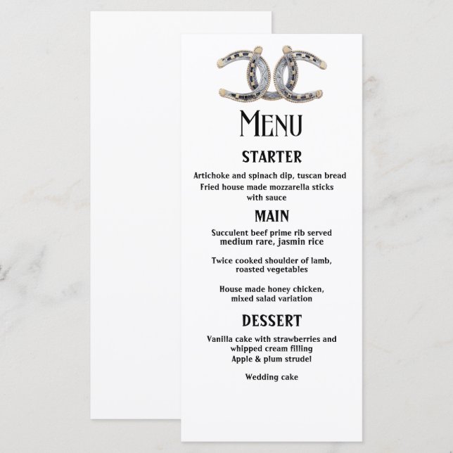 Country Boots Hats Barnwood Horseshoes Wedding Menu (Front/Back)