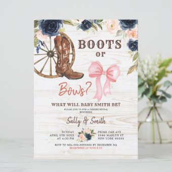 Country Boots or Bows Gender Reveal Invitation | Zazzle