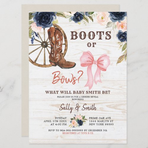 Country Boots or Bows Gender Reveal Invitation