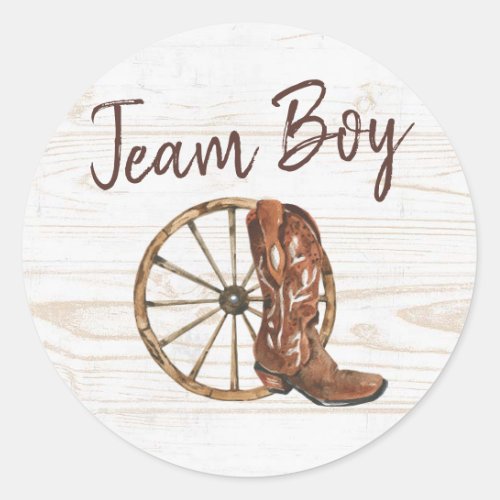 Country Boots or Bows Gender Reveal Team Boy Classic Round Sticker