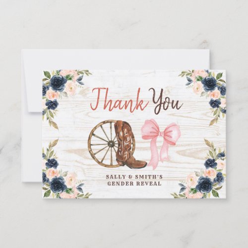 Country Boots or Bows Gender Reveal Thank You Card