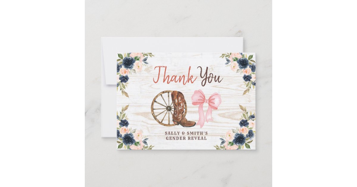 Country Boots or Bows Gender Reveal Thank You Card