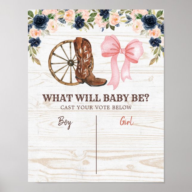 Country Boots or Bows Gender Reveal Voting Board Poster (Front)