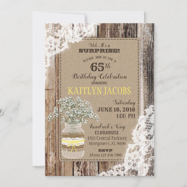 Country Bouquet Wood Lace Rustic Birthday Invitation (Front)