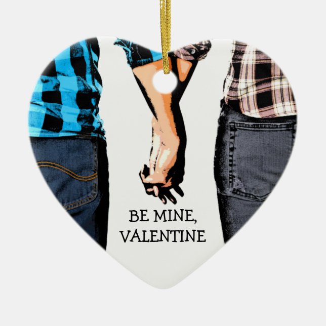 Country Boy and Girl Valentine's Couple Ceramic Ornament (Front)