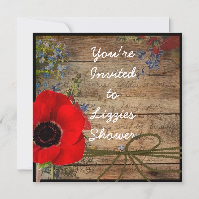 Country Bridal Shower Poppy FLOWER Invitation (Front)