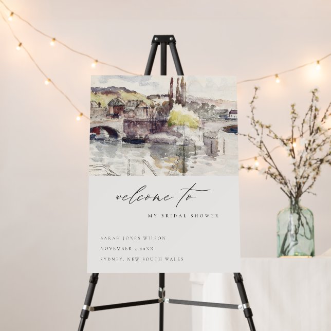 Country Bridge Riverside Bridal Shower Welcome Foam Board (In Situ (Stand))
