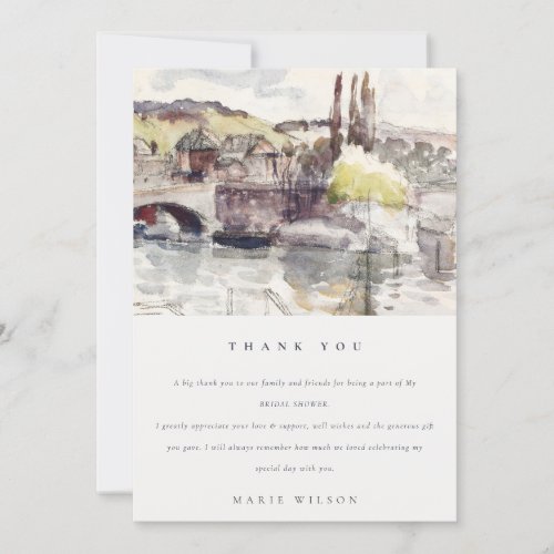 Country Bridge Riverside Watercolor Bridal Shower Thank You Card