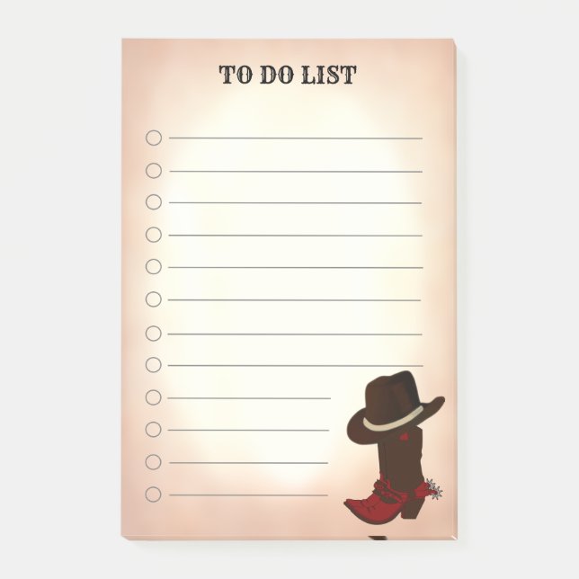 Country Brown Boots & Hat To Do List Notes (Front)