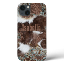 Country Brown Leather Cowhide Leather Print iPhone 13 Case