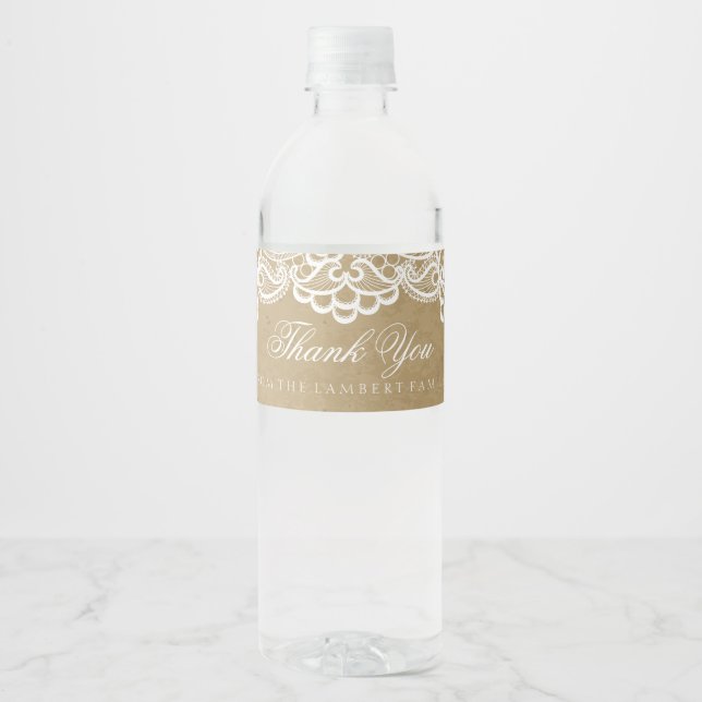 Country, Brown Paper and Lace Water Bottle Label (Front)