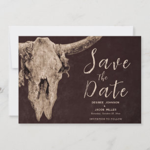Country Brown Rodeo Bull Skull Save The Date Announcement