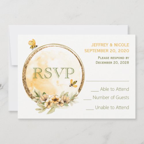 Country Bumble Bee Floral Wedding RSVP Invitation