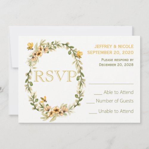 Country Bumble Bee Floral Wedding RSVP Invitation