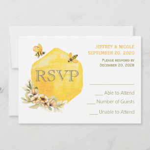Country Bumble Bee Floral Wedding RSVP Invitation