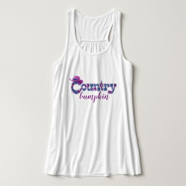 Country bumpkin denim blue pink graphic t-shirt tank top (Design Front)