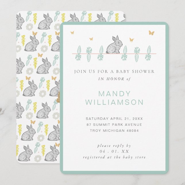 Country Bunny Rabbit Easter Baby Shower Invitation (Front/Back)